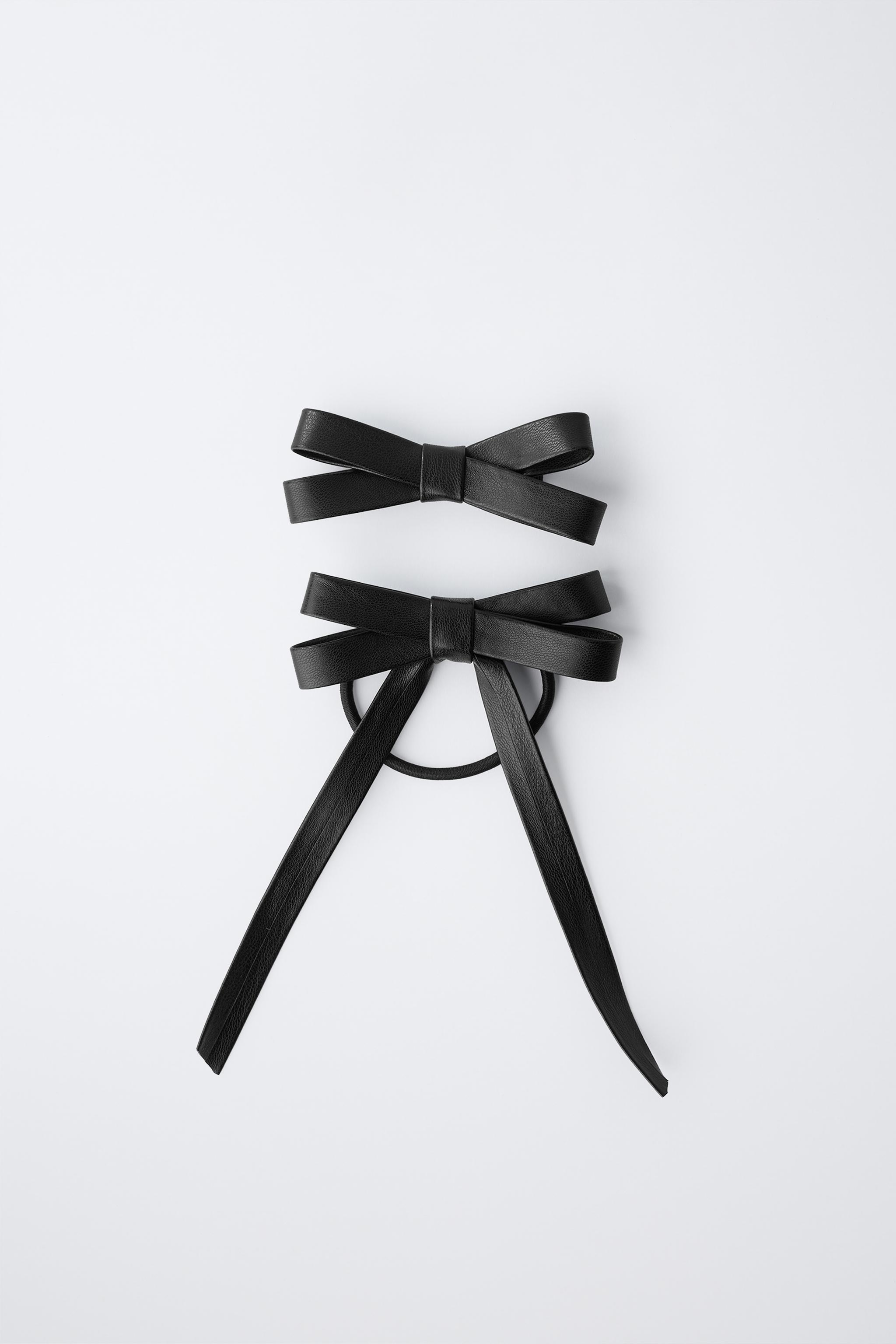 FAUX LEATHER BOW HAIR CLIP AND HAIR TIE PACK